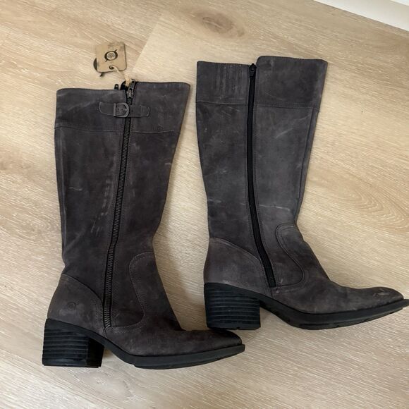 NEW Born Fannar Leather Suede Gray Knee High Tall Wide Calf Boot Sz 6 M $240 - Picture 10 of 11